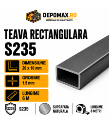 Teava rectangulara 20 x 10 x 1.5 mm, 6 metri